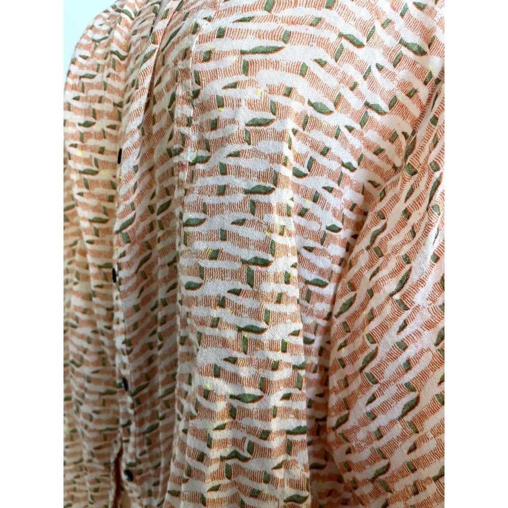 Maeve by Anthropologie Geometric Linen Cotton 3/4 Sleeve Blouse Coral - Picture 4 of 4